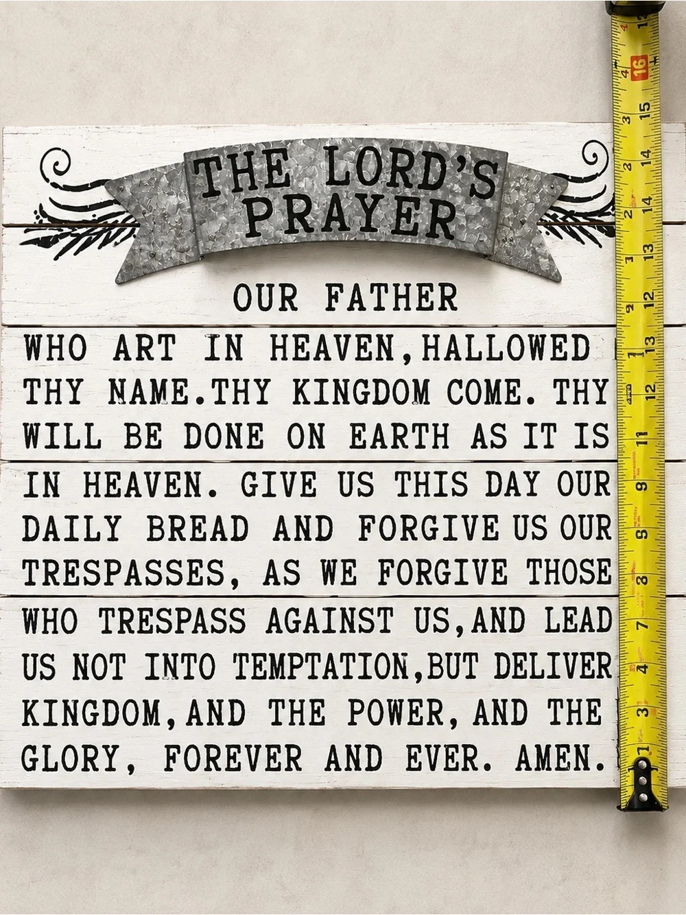 The Lord's Prayer Wall Art - White and Gray Rustic Sign